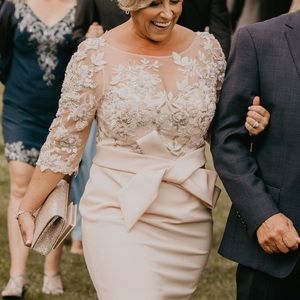 Blush Pink Embellished Mid-Sleeve Dress